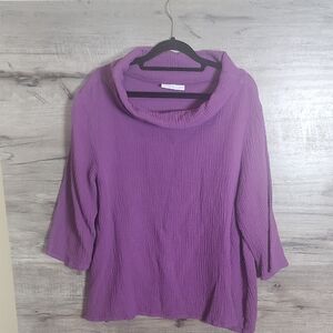 Bryn Walker Cotton Gauze Roll Neck Top In Purple